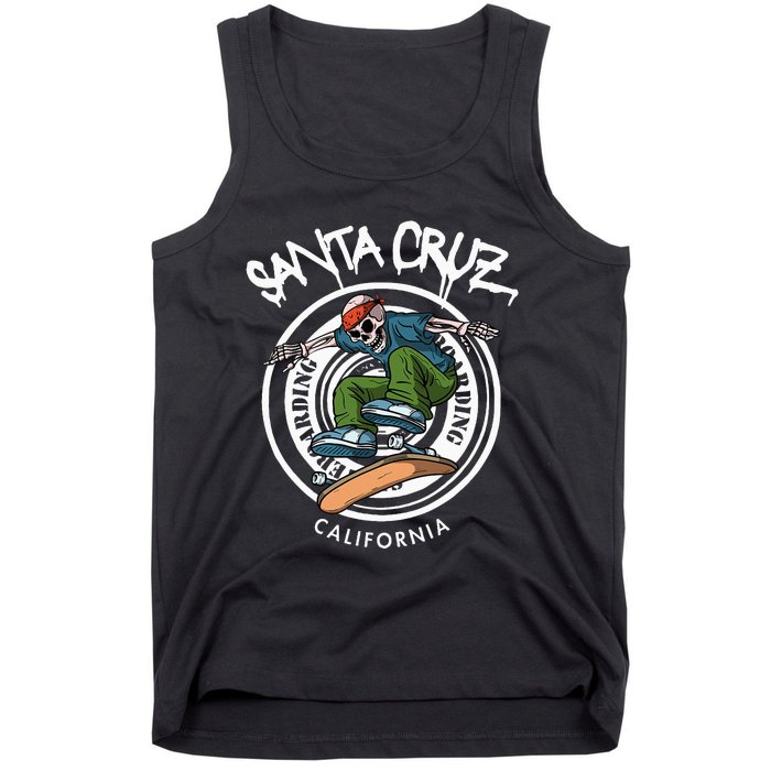 Santa Cruz Skater Laid Back California Skeleton Skateboarder Tank Top