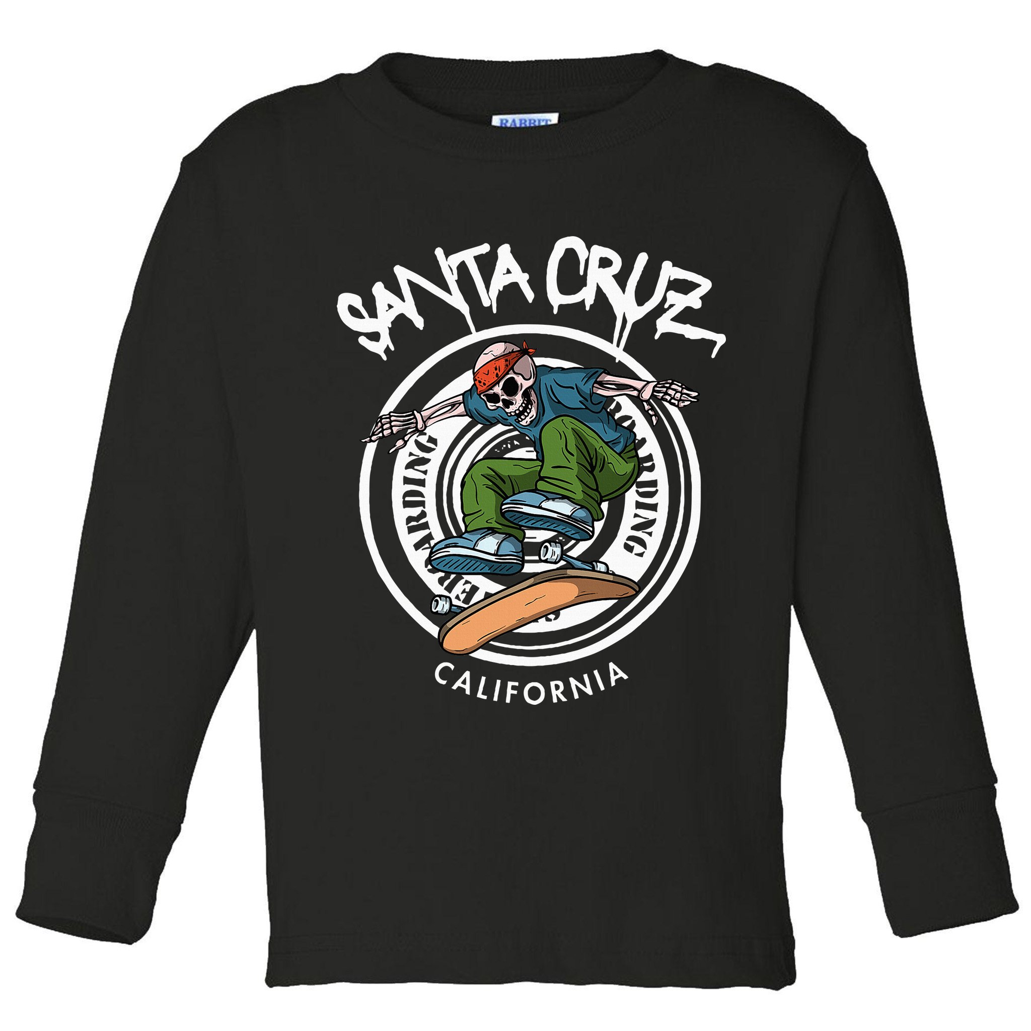 Santa Cruz Skater Laid Back California Skeleton Skateboarder Toddler Long Sleeve Shirt