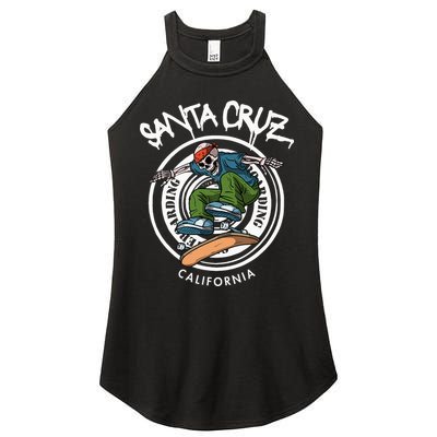 Santa Cruz Skater Laid Back California Skeleton Skateboarder Women's Perfect Tri Rocker Tank