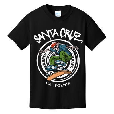Santa Cruz Skater Laid Back California Skeleton Skateboarder Kids T-Shirt
