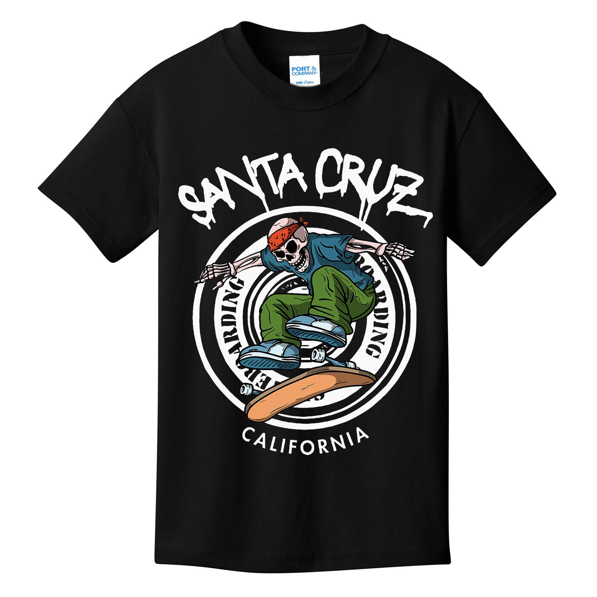 Santa Cruz Skater Laid Back California Skeleton Skateboarder Kids T-Shirt