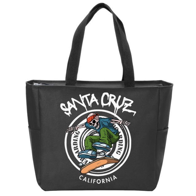 Santa Cruz Skater Laid Back California Skeleton Skateboarder Zip Tote Bag