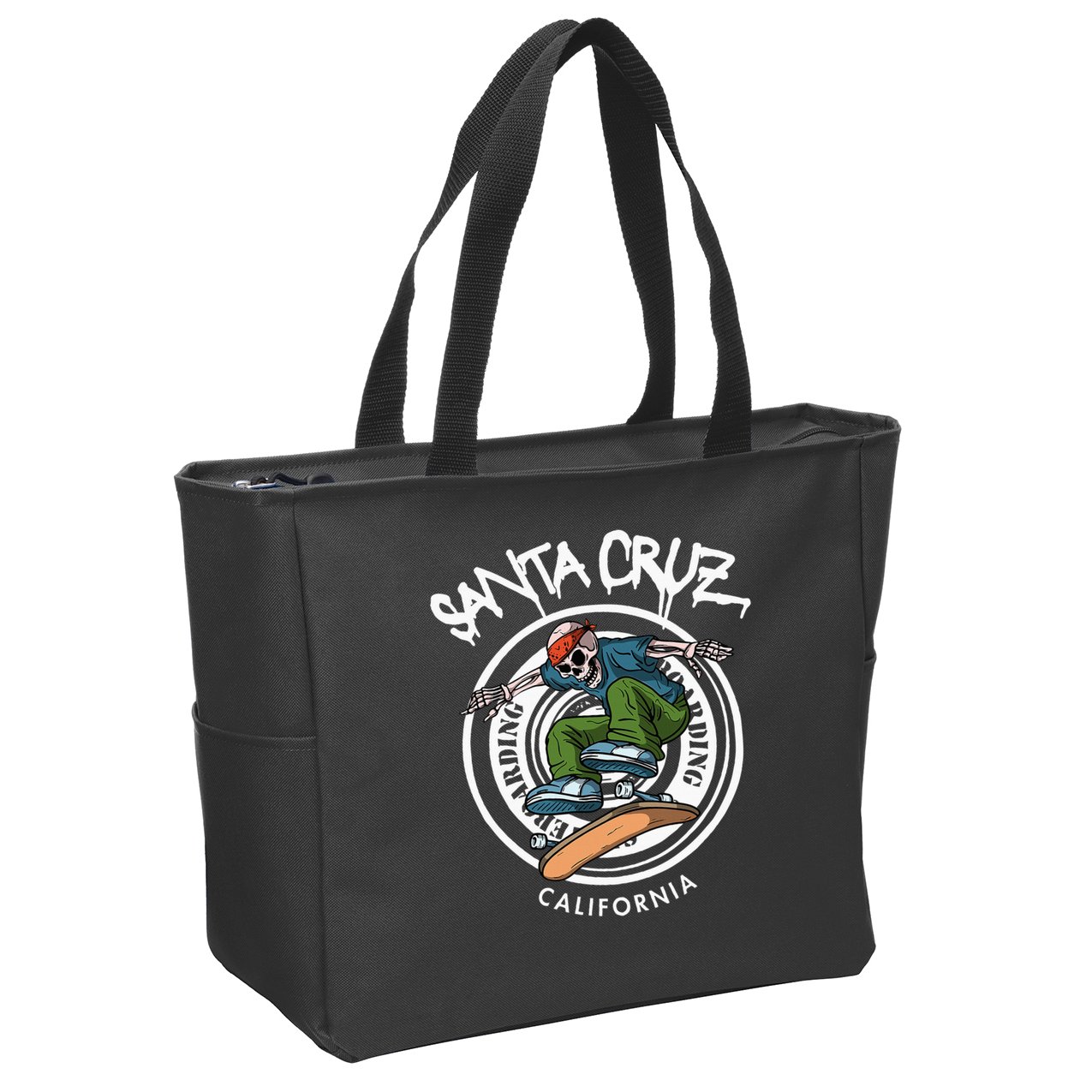 Santa Cruz Skater Laid Back California Skeleton Skateboarder Zip Tote Bag