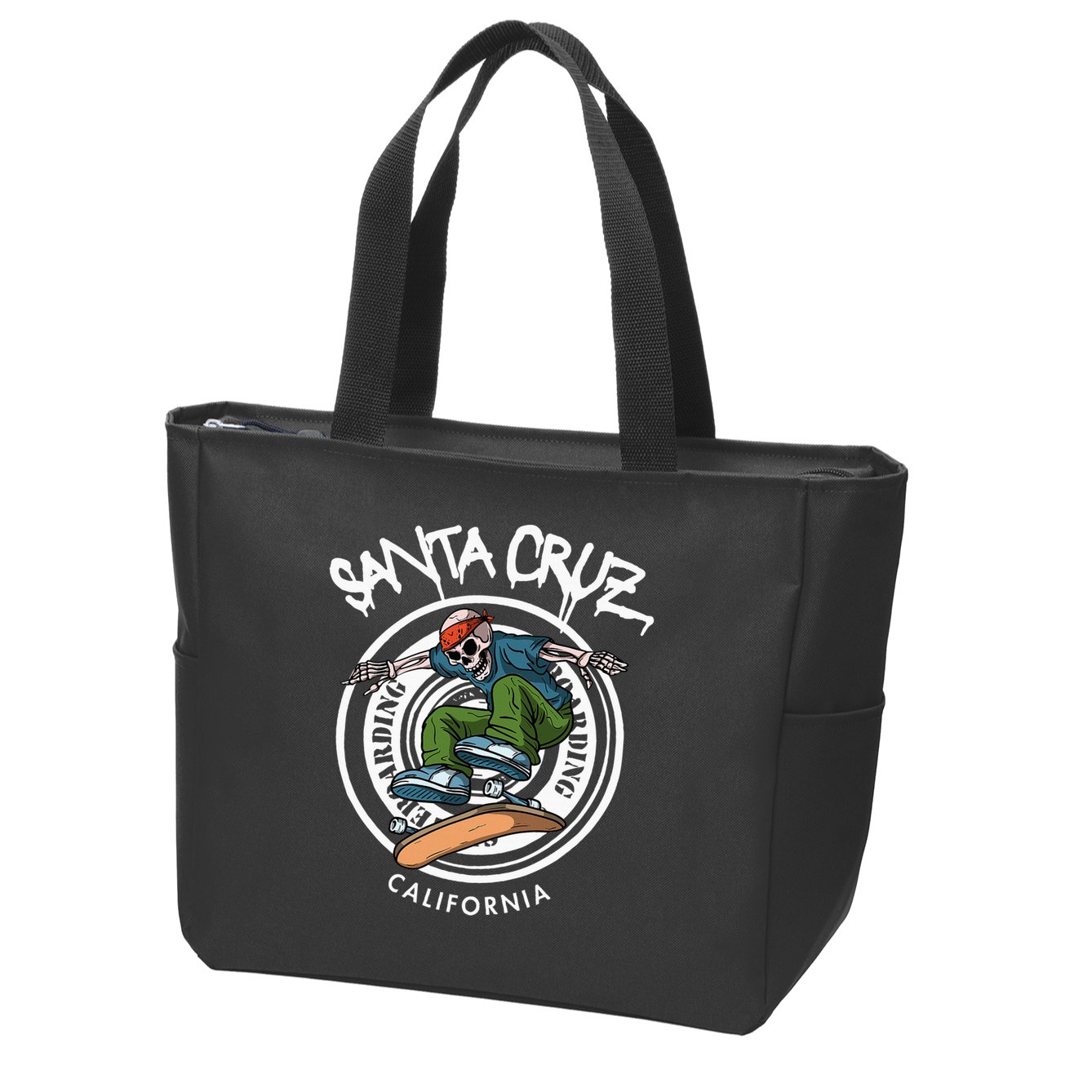 Santa Cruz Skater Laid Back California Skeleton Skateboarder Zip Tote Bag