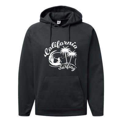 Surfing California Surfing Palm Beach Holiday Gift Performance Fleece Hoodie