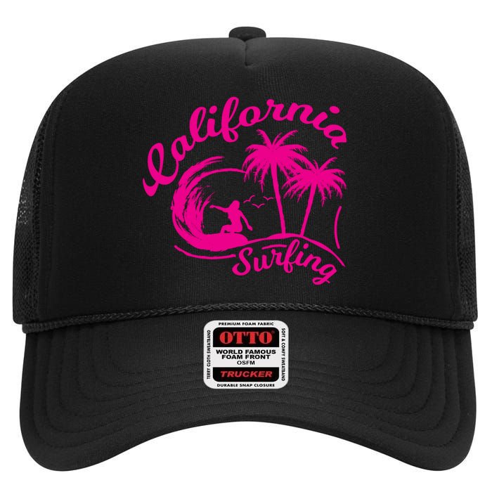 Surfing California Surfing Palm Beach Holiday Gift High Crown Mesh Back Trucker Hat