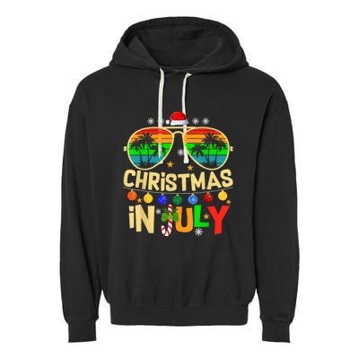 Santa Claus Sunglasses Beach Christmas In July Garment-Dyed Fleece Hoodie