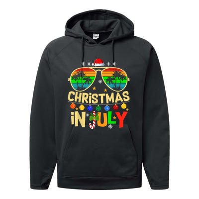 Santa Claus Sunglasses Beach Christmas In July Performance Fleece Hoodie