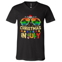 Santa Claus Sunglasses Beach Christmas In July V-Neck T-Shirt