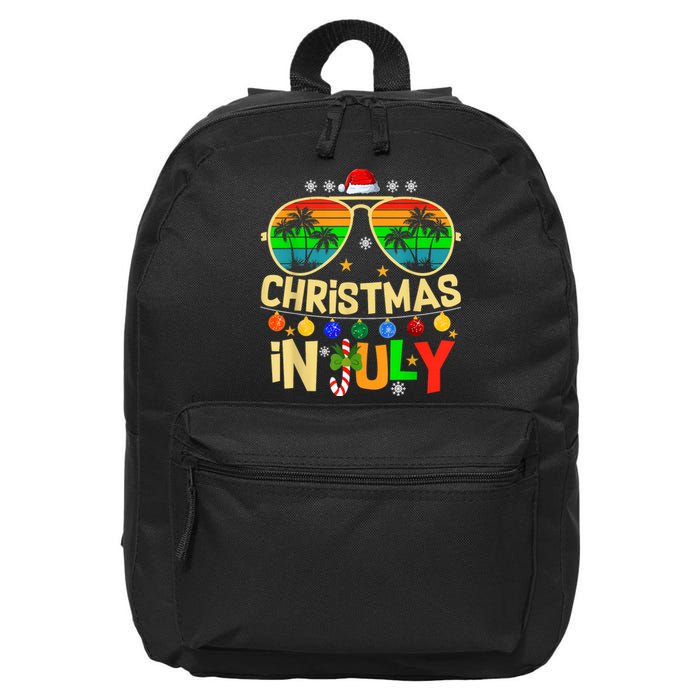 Santa Claus Sunglasses Beach Christmas In July 16 in Basic Backpack