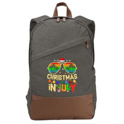 Santa Claus Sunglasses Beach Christmas In July Cotton Canvas Backpack