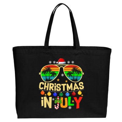 Santa Claus Sunglasses Beach Christmas In July Cotton Canvas Jumbo Tote