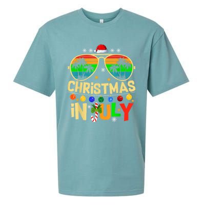 Santa Claus Sunglasses Beach Christmas In July Sueded Cloud Jersey T-Shirt