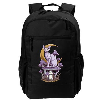 Sphynx Cat Sitting On Mushroom Beneath Moon Daily Commute Backpack
