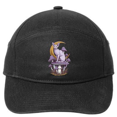 Sphynx Cat Sitting On Mushroom Beneath Moon 7-Panel Snapback Hat