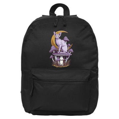 Sphynx Cat Sitting On Mushroom Beneath Moon 16 in Basic Backpack