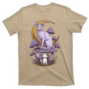 Sphynx Cat Sitting On Mushroom Beneath Moon T-Shirt