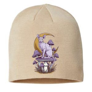 Sphynx Cat Sitting On Mushroom Beneath Moon Sustainable Beanie