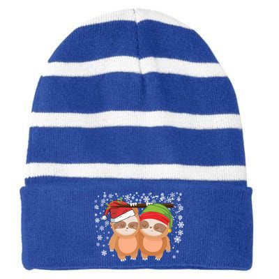 Slothie Christmas Sloth Lovers Christmas Merry Slothmas Joke Gift Striped Beanie with Solid Band