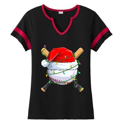 Santa Christmas Sports Women Christmas Baseball Player Ladies Halftime Notch Neck Tee