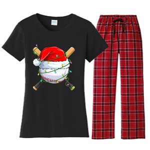 Santa Christmas Sports Women Christmas Baseball Player Women's Flannel Pajama Set