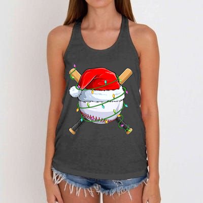 Santa Christmas Sports Women Christmas Baseball Player Women's Knotted Racerback Tank