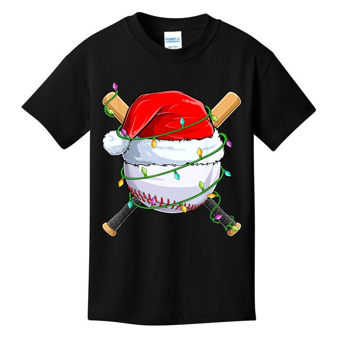 Santa Christmas Sports Women Christmas Baseball Player Kids T-Shirt