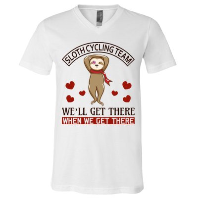 Sloth Cycling Team We'll Get There When We Get There V-Neck T-Shirt