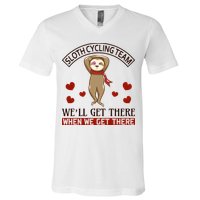 Sloth Cycling Team We'll Get There When We Get There V-Neck T-Shirt