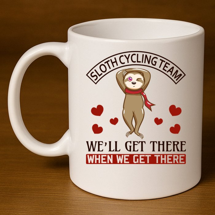 Sloth Cycling Team We'll Get There When We Get There 11oz C Handle Ceramic Mug