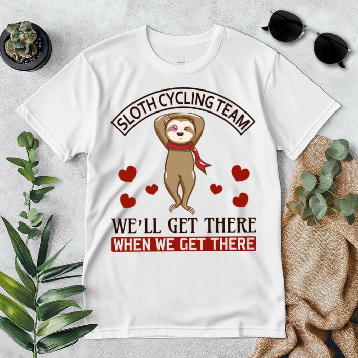Sloth Cycling Team We'll Get There When We Get There Premium T-Shirt