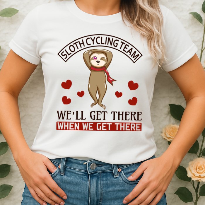 Sloth Cycling Team We'll Get There When We Get There Womens T-Shirt