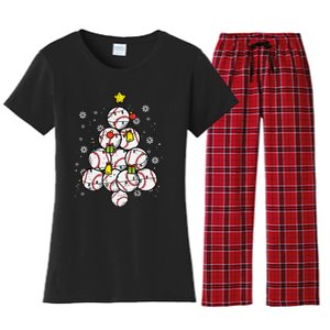 Sporty Christmas Tree Ornament for Baseball Fans Women's Flannel Pajama Set