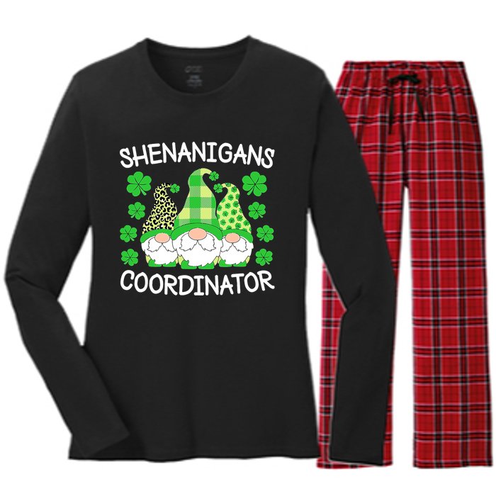 Shenanigans Coordinator Teachers St Patricks Day Gnomes Women's Long Sleeve Flannel Pajama Set 