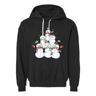 Snowman Christmas Tree Cute Holiday Garment-Dyed Fleece Hoodie