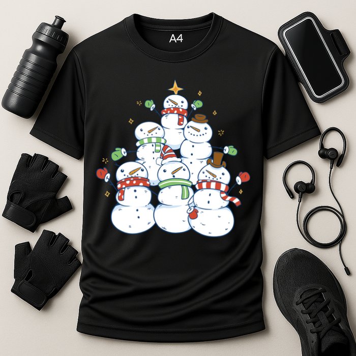 Snowman Christmas Tree Cute Holiday Cooling Performance Crew T-Shirt