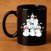 Snowman Christmas Tree Cute Holiday 11oz C Handle Ceramic Mug