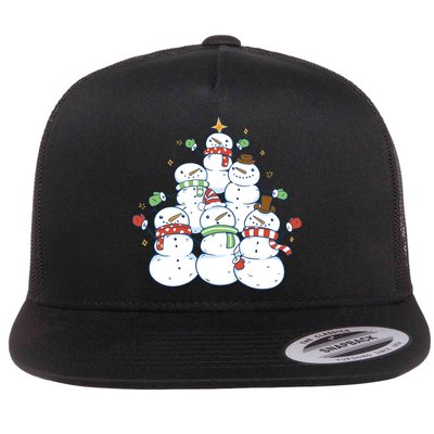 Snowman Christmas Tree Cute Holiday Flatbill Hat