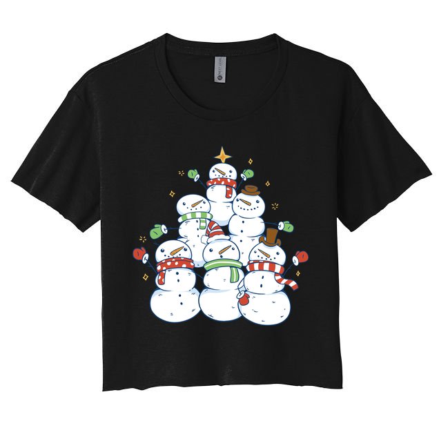 Snowman Christmas Tree Cute Holiday Crop Top