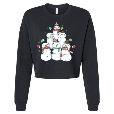 Snowman Christmas Tree Cute Holiday Cropped Pullover Crew