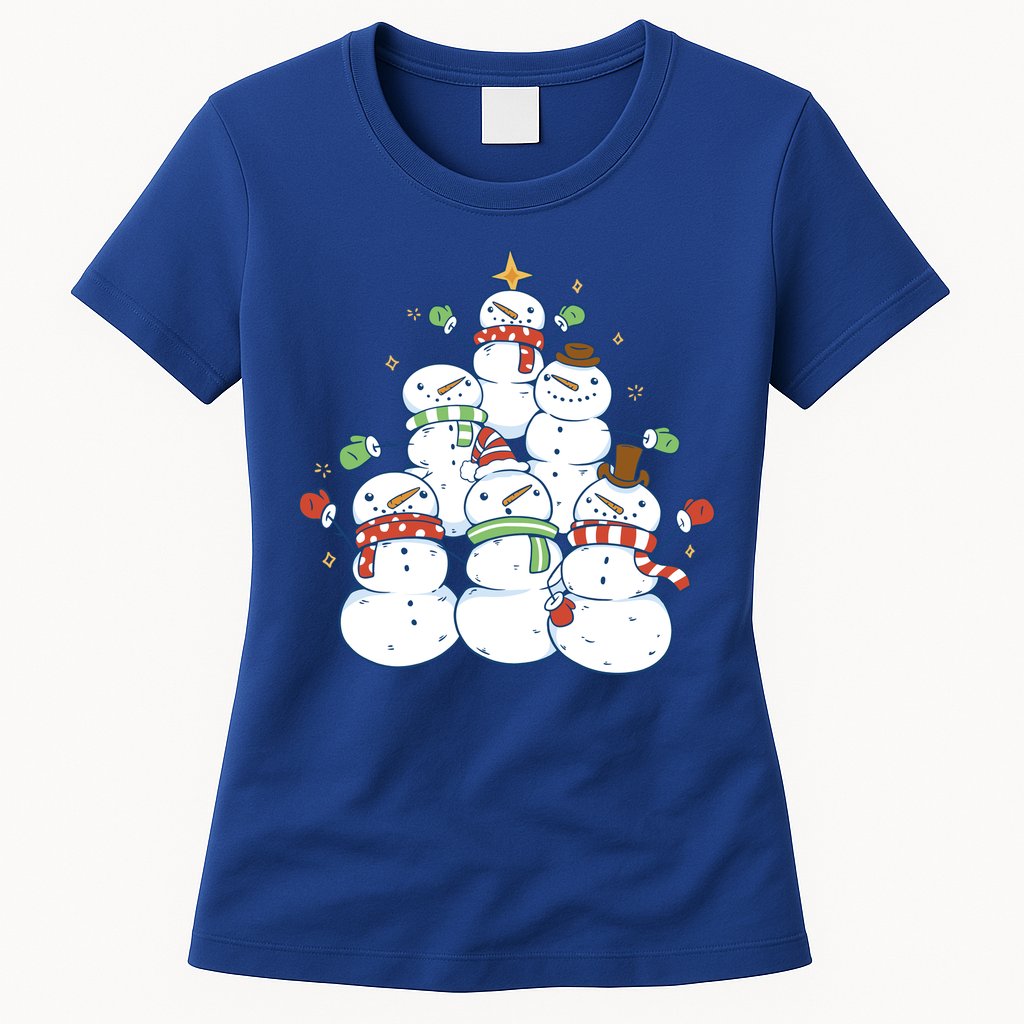 Snowman Christmas Tree Cute Holiday Womens T-Shirt
