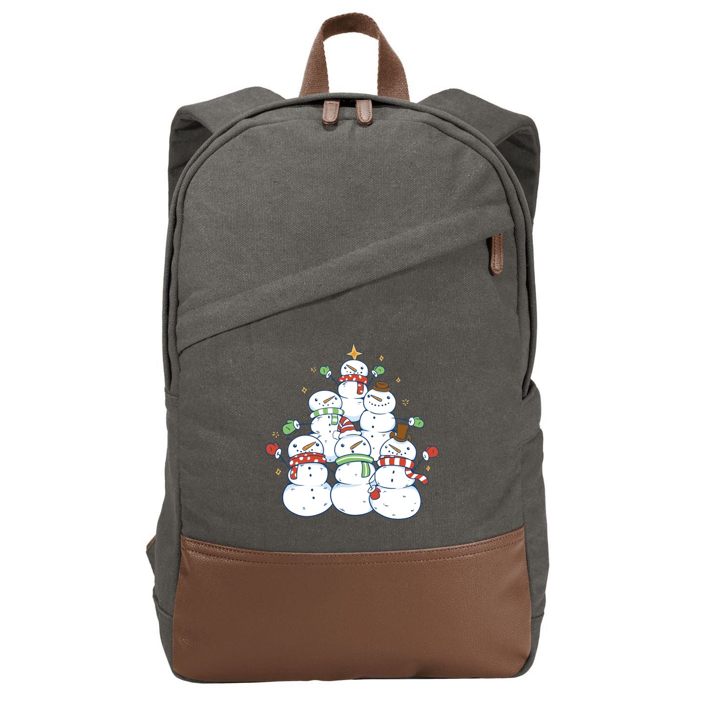 Snowman Christmas Tree Cute Holiday Cotton Canvas Backpack