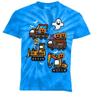 Spooky Construction Trucks Halloween Costume Kids Tie-Dye T-Shirt