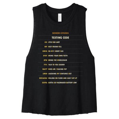 Senior Citizen Texting Code Cool Funny Old People Saying Women's Racerback Cropped Tank