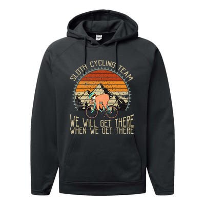 Sloth Cycling Team We Well Get There When We Get There Performance Fleece Hoodie