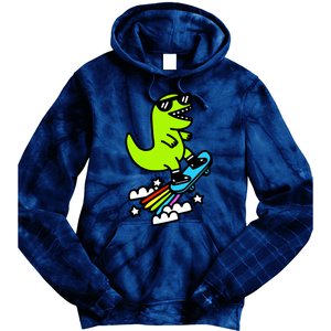 Super Cool Trex Dinosaur Taking Skateboard Tie Dye Hoodie