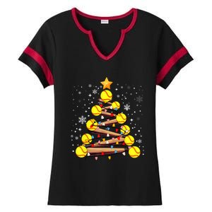 Softball Christmas Tree Light Xmas Softball Girl Ladies Halftime Notch Neck Tee