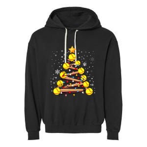 Softball Christmas Tree Light Xmas Softball Girl Garment-Dyed Fleece Hoodie