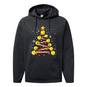 Softball Christmas Tree Light Xmas Softball Girl Performance Fleece Hoodie