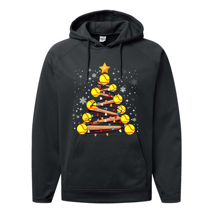 Softball Christmas Tree Light Xmas Softball Girl Performance Fleece Hoodie